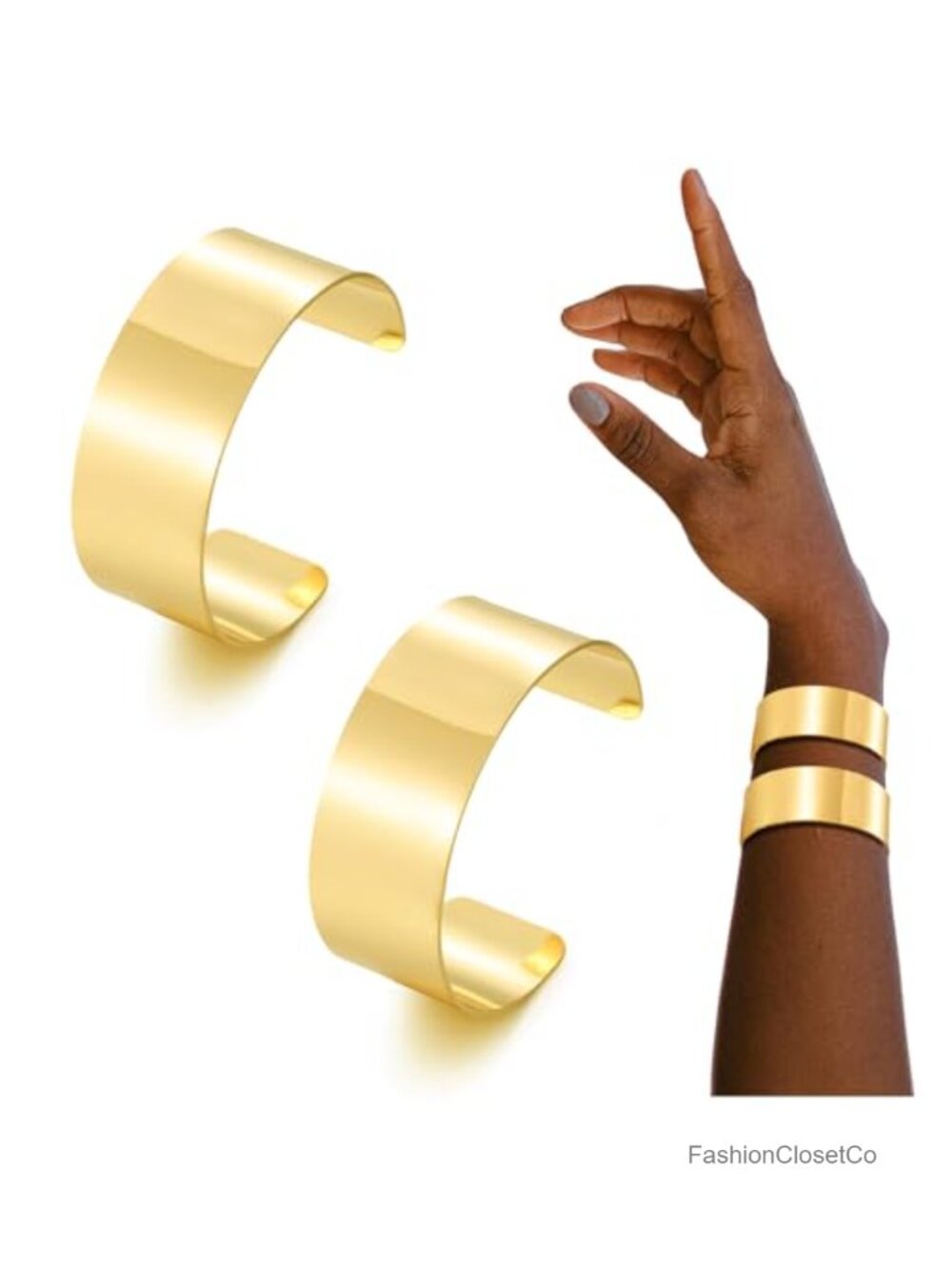 2PCS Gold Plated Open Cuff Bracelets Set Adjustable Wide Bangles Wrist Wrap